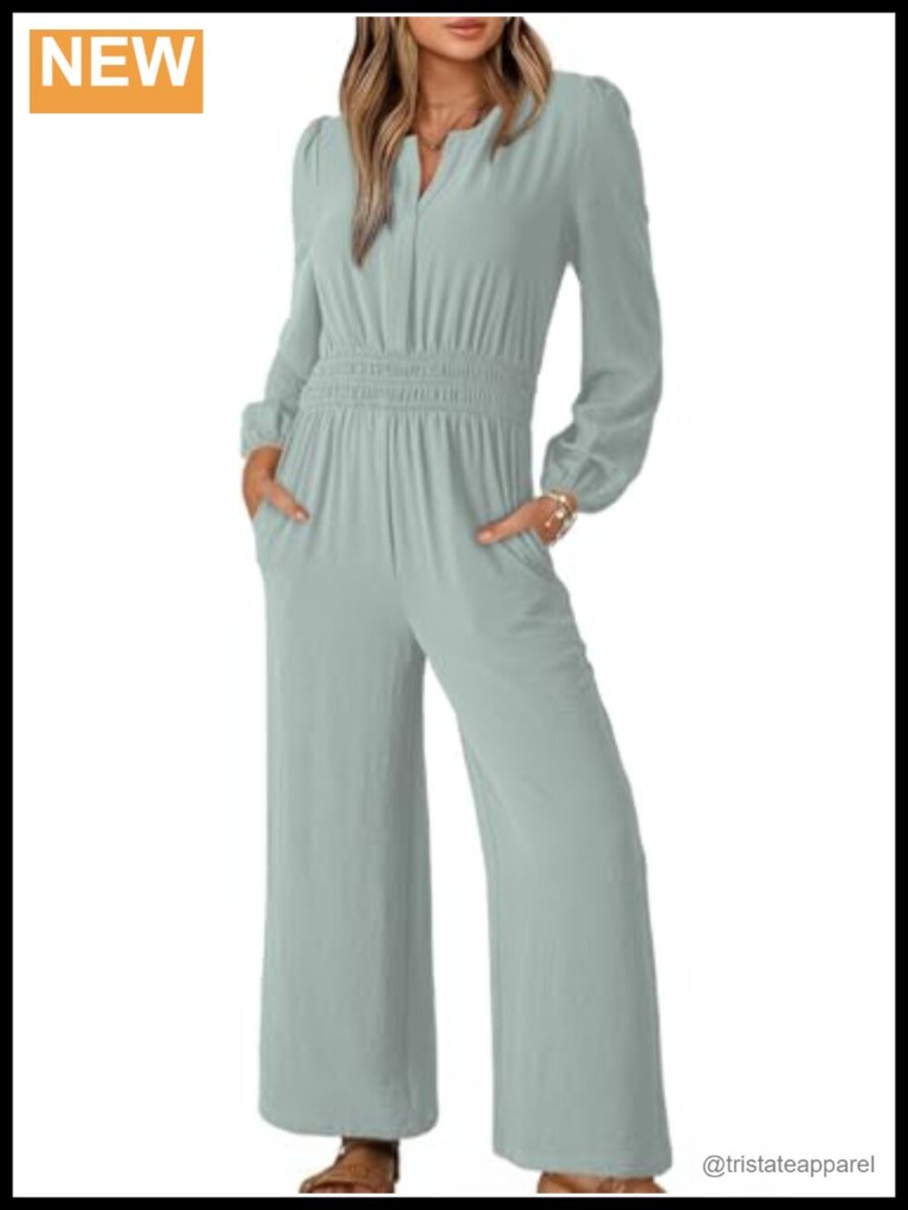 Women's Long Sleeve Wide Leg Jumpsuit Loose Fit One Piece Romper with Pockets